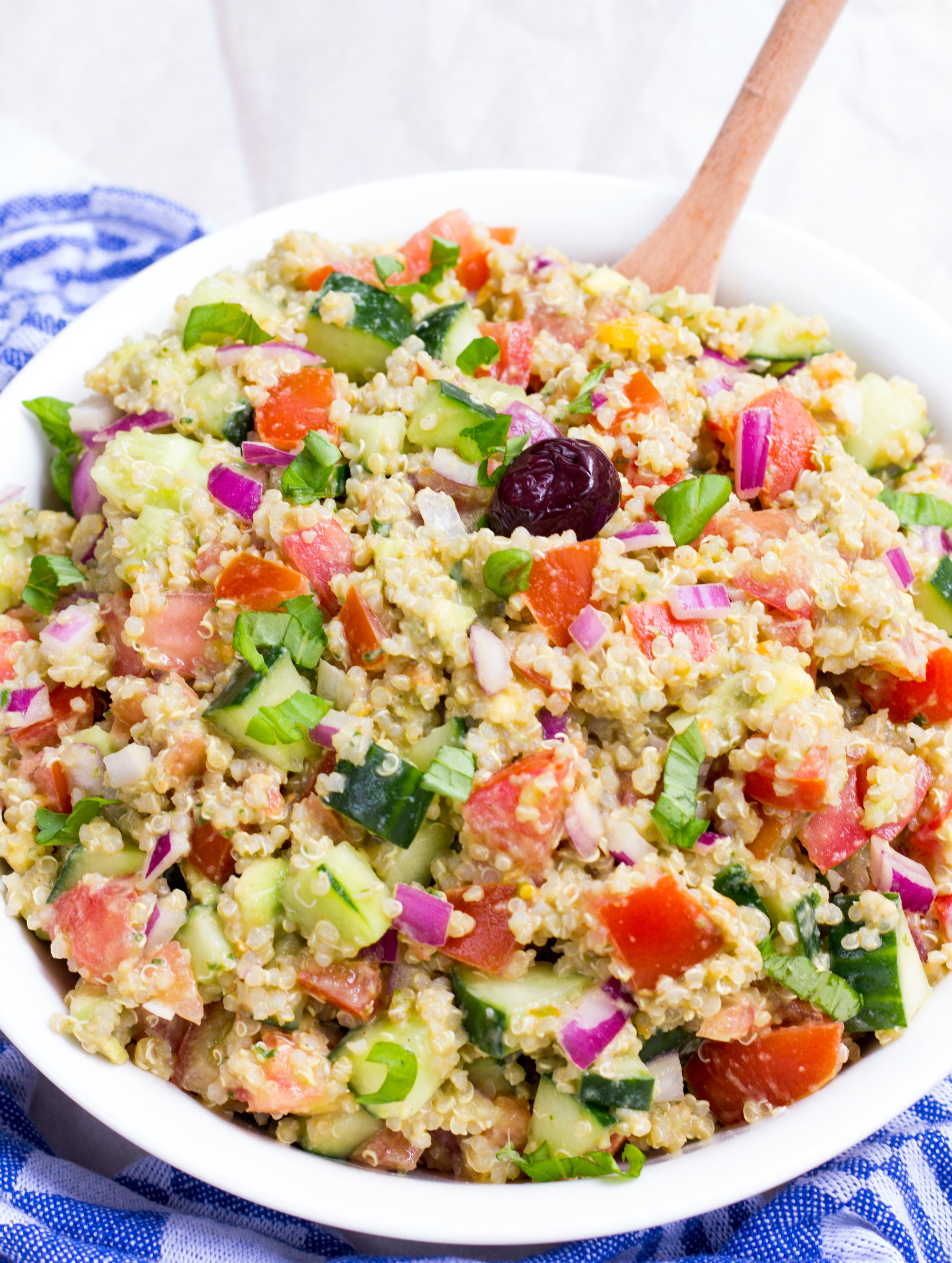 Pesto Quinoa Avocado Cucumber Tomato Salad